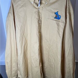 Yellow Button-Up Shirt with Blue dog Embroidery